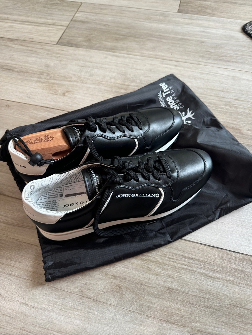 John Galliano Black and White Low-Top Leather Sneakers